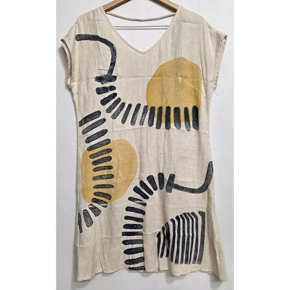 Lilla KA Womans Sz40 Linen Beige Dress‎ Flowy Lightweight Beach Vacay Midi NEW